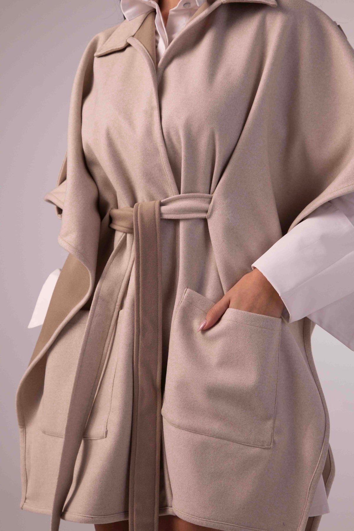 DOUBLE-FACE WINTER CAPE —Light beige