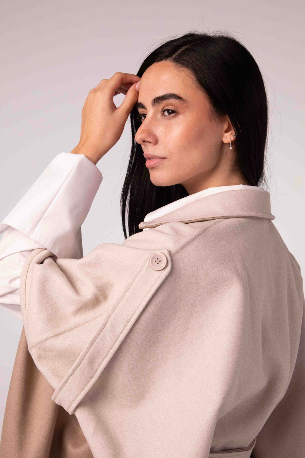 DOUBLE-FACE WINTER CAPE —Light beige