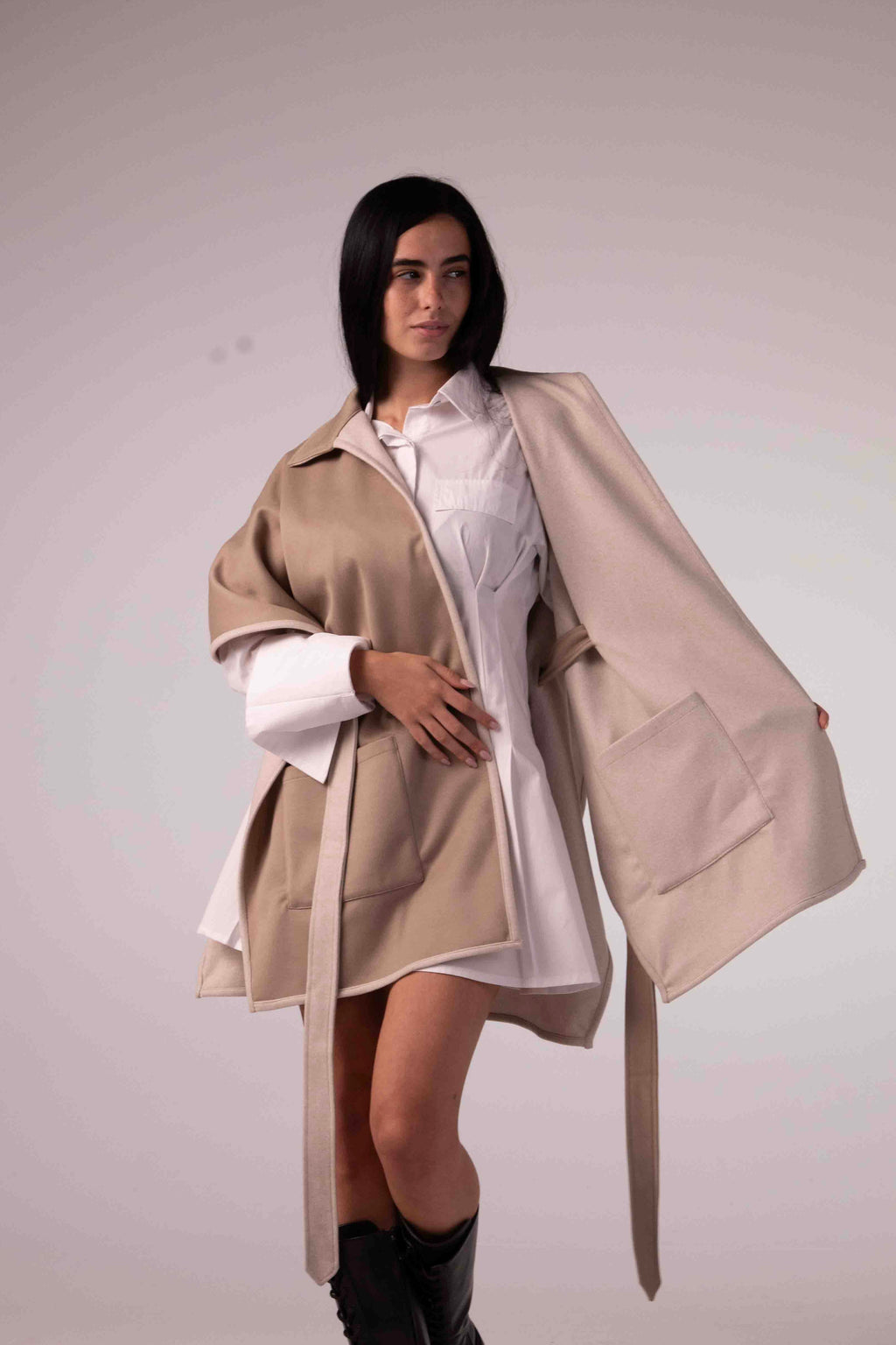 DOUBLE-FACE WINTER CAPE —Light beige