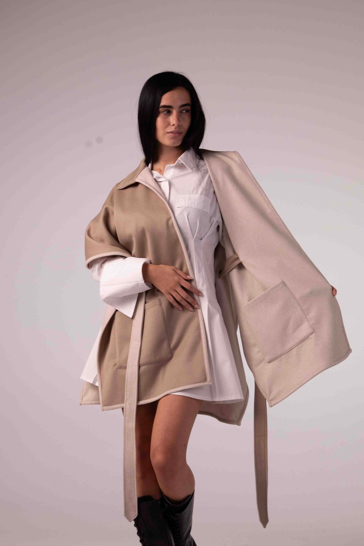 DOUBLE-FACE WINTER CAPE —Light beige